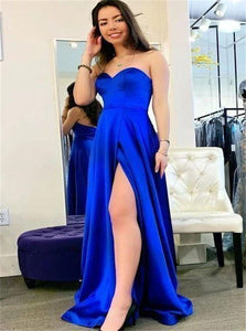 A Line Sweetheart Satin Prom Dress with Slit 