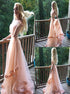 A Line Scoop Peach Beadings Tulle Prom Dress LBQ4273