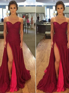 Sweep Train Red Evening Dresses with Slit