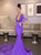 Mermaid V Neck Long Sleeves Appliques Satin Prom Dresses