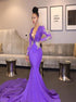 Mermaid V Neck Long Sleeves Appliques Satin Prom Dress LBQ3789