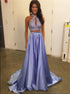 Two Pieces A Line Scoop Beading Satin Prom Dress LBQ3903