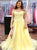Sweep Train Yellow Evening Dresses with Slit