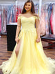 Sweep Train Yellow Evening Dresses with Slit