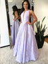 Lavender Jewel Long A Line Satin Appliques Prom Dresses LBQ3579