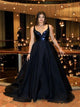 Spaghetti Straps A Line Black Tulle Prom Dress LBQ3757