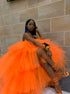 A Line Strapless Tulle Ruffles High Low Prom Dress LBQ3655