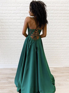 Sweep Train Green Evening Dresses