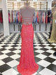 Sweep Train Pink Lace Up Evening Dresses
