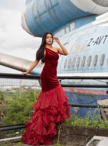 Sweep Train Red Evening Dresses