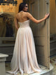 Sweep Train Champagne Evening Dresses with Backless
