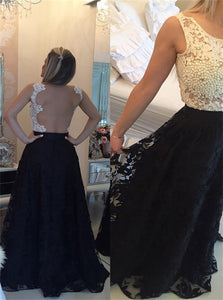 Sweep Train Black Backless  Evening Dresses
