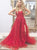 A Line Spaghetti Straps Tulle Appliques Prom Dress with Slit 