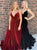 A Line Spaghetti Straps V Neck Velvet Prom Dresses