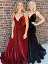 A Line Spaghetti Straps V Neck Velvet Prom Dress LBQ4188