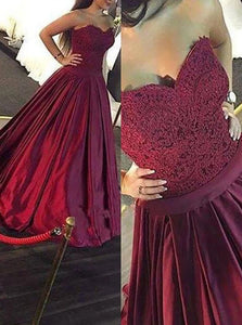 Ball Gown Sweetheart Appliques Satin Prom Dresses 