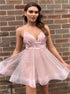 A Line V Neck Pink Tulle Homecoming Dress LBQH0167