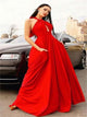 A Line Halter Satin Backless Red Prom Dresses
