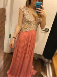 Sweep Train Orange Evening Dresses