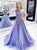 A Line Halter Appliques Tulle Lace Up Prom Dresses