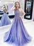 A Line Halter Appliques Tulle Lace Up Prom Dress LBQ4247