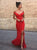 Sheath Off the Shoulder Satin Red Prom Party Dresses with Split