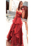 A Line Sequins Sweetheart Tulle Ruffles Prom Dresses LBQ3950