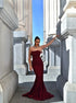 Mermaid Strapless Satin Ruffles Red Prom Dresses LBQ3362