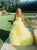 A Line Strapless Yellow Tulle Ruffles Backless Prom Dresses