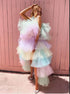 A Line Strapless Tulle Ruffles High Low Prom Dress LBQ3656