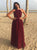 A Line Halter Neck Burgundy Tulle Prom Dresses