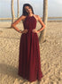 A Line Halter Neck Burgundy Tulle Prom Dress LBQ4019