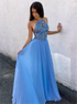 A Line Halter Tulle Beadings Prom Dresses LBQ3581