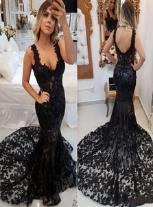 Sweep Train Black Evening Dresses