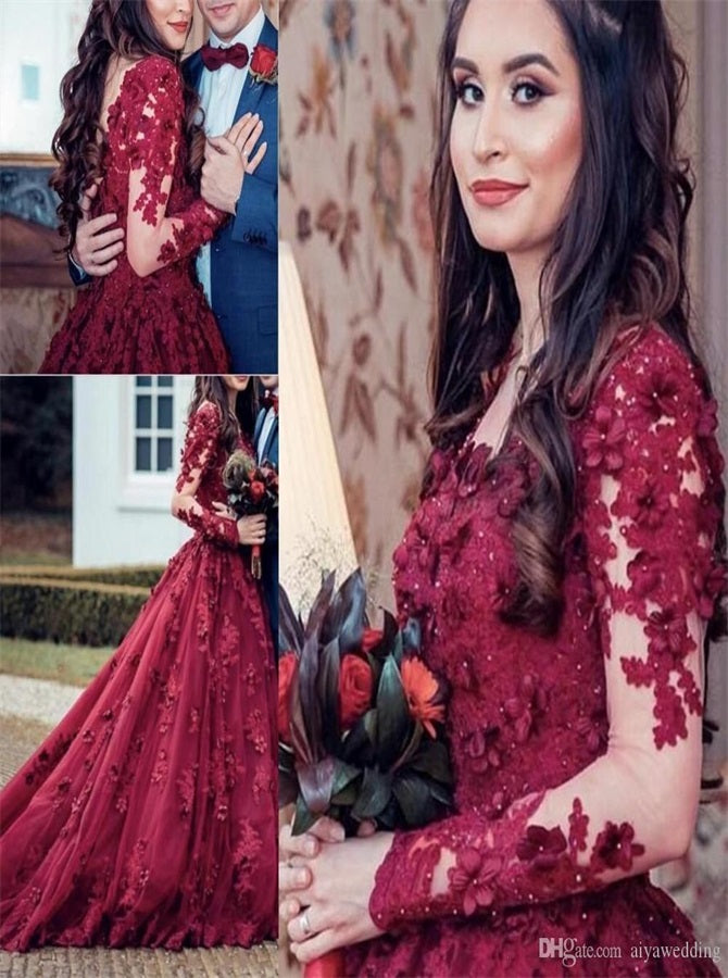 Ball Gown V Neck Appliques Tulle Long Sleeves Prom Dresses| Alinepromdress Ball Gown V Neck Appliques Tulle Long Sleeves Prom Dresses| Alinepromdress