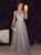 A Line Beaded Scoop Tulle Grey Prom Dresses