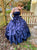 Chic Ball Gown Dark Blue Strapless Satin Ruffles Prom Dresses