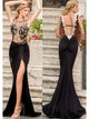 Sweep Train Black Evening Dresses with Slit