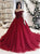  Ball Gown Burgundy Off the Shoulder Tulle Appliques Prom Dresses