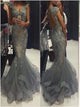 Beading Backless Mermaid Tulle V Neck Prom Dresses