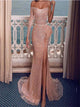 Sheath Strapless Sparkling Prom Dress With Leg Slit 