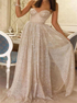 Champagne Sweetheart Tulle Sequin Prom Dress with Slit LBQ3323