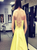 Sweep Train Yellow Beadings Evening Dresses with Pockets