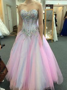 A Line Sweetheart Tulle Sequins Prom Dresses