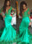 Mermaid Long Sleeves V Neck Satin Appliques Prom Dresses