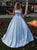  Blue Strpless Ball Gown Satin Pleats Prom Dresses