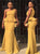 Mermaid One Shoulder Long Yellow Satin Ruffles Prom Dresses