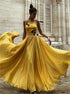A Line Spaghetti Straps Yellow Chiffon Prom Dress with Butterfly LBQ3832