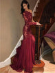 Sweep Train Burgundy Evening Dresses