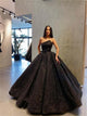 Black Ball Gown Sequin Strapless Pleats Prom Dresses 